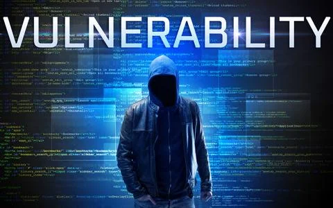 Faceless hacker on code background Foto stock