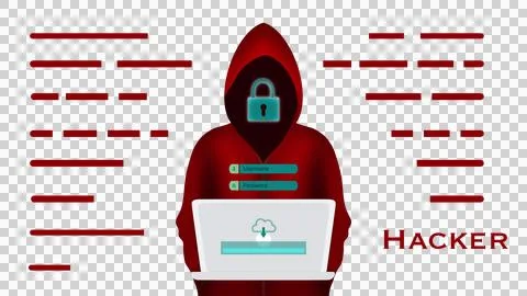 Faceless hacker in red shadows using laptops, hacker criminal security internet Stock Illustration