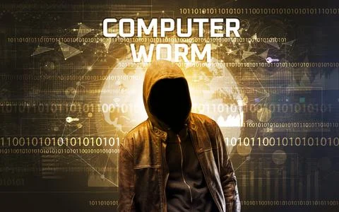 Faceless hacker at work, security concept Stock Photos