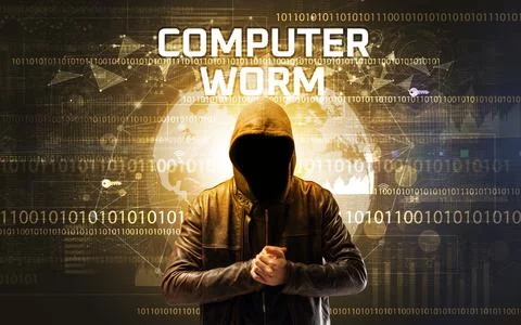 Faceless hacker at work, security concept Stock Photos