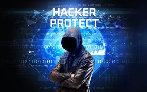 Faceless hacker at work, security concept Stock Photos