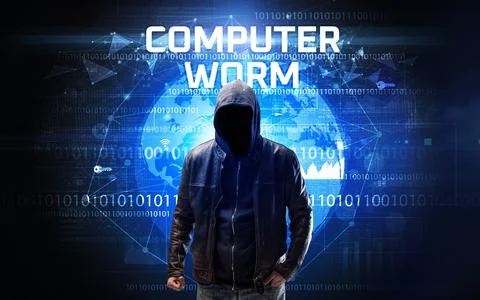 Faceless hacker at work, security concept Stock Photos