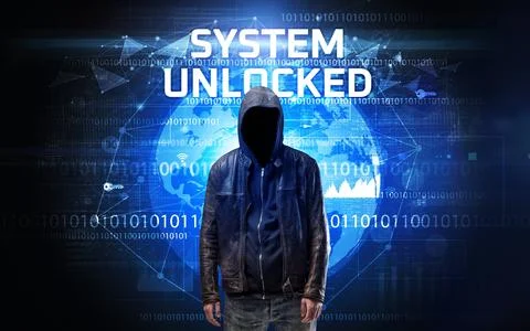 Faceless hacker at work, security concept Stock Photos