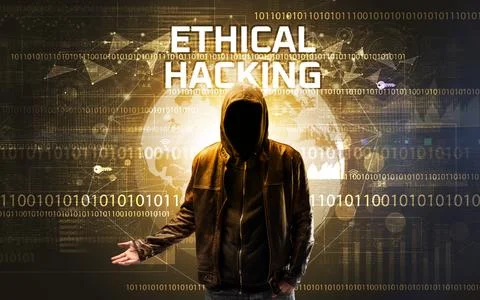 Faceless hacker at work, security concept 스톡 사진