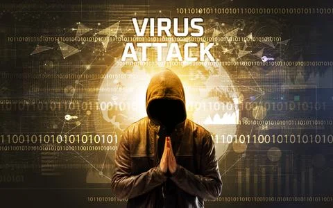 Faceless hacker at work, security concept Stock Photos