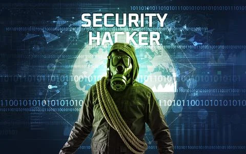 Faceless hacker at work, security concept Stock Photos
