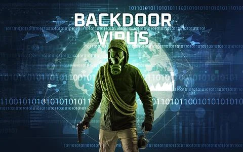 Faceless hacker at work, security concept 스톡 사진