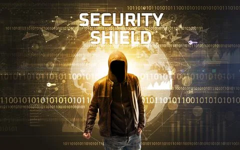 Faceless hacker at work, security concept Stock Photos