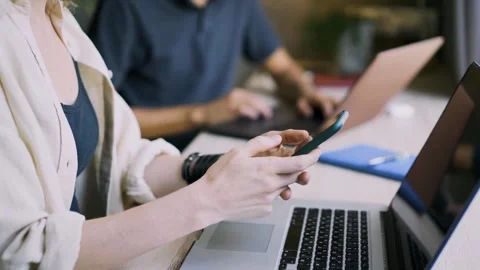 Faceless lady working on laptop Stock Footage 253280111