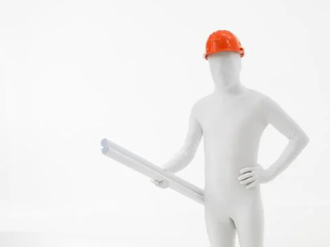 Faceless mam with blueprints roll Stock Illustration