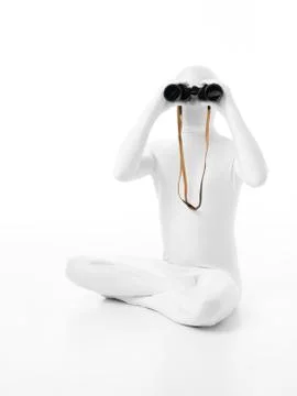 Faceless man with binoculars Illustrazione stock
