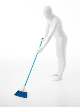 Faceless man with broom Illustrazione stock