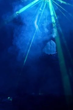 Faceless man dancing in studio Foto stock