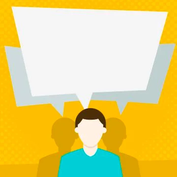 Faceless Man has Two Shadows and Each has Their Own Speech Bubble Overlapping Illustrazione stock