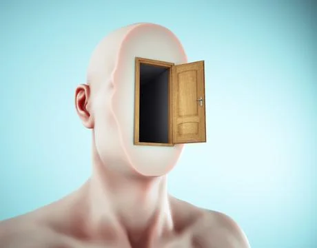 Faceless man with an opened door on head. Stock Illustration
