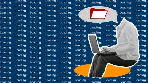 Faceless man using a laptop with a file download icon in a thought bubble. .. Stock Photos