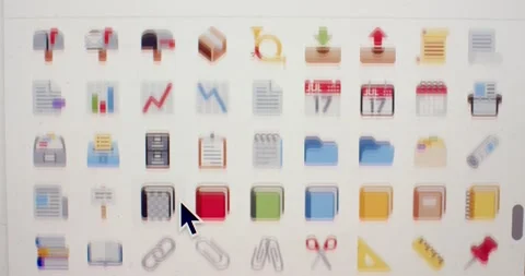 Faceless user choosing smiley heart from emoticon collection on pc screen slow Stock Footage 145758863