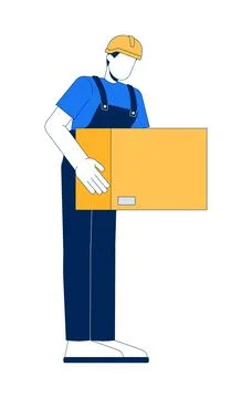 Faceless warehouse worker carrying cardboard box 2D cartoon character Stock Illustration