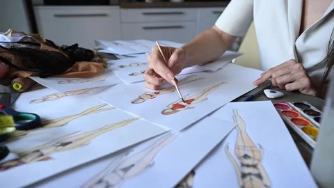 Faceless Woman Draws Underwear Sketches. Close-up Of Fashion