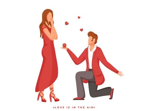 Faceless Young Man Proposing His Girlfriend on White Background for Love is.. Stock Illustration