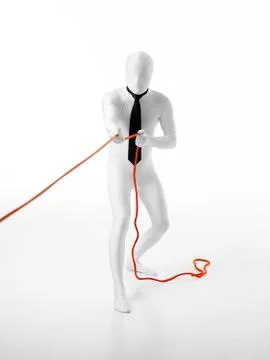 Facelles man pulls orange rope Illustrazione stock