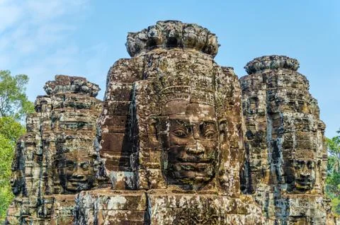 Faces of bayon tample. ankor wat. cambodia. Stock Photos
