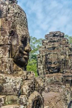 Faces of bayon tample. ankor wat. cambodia. Stock Photos
