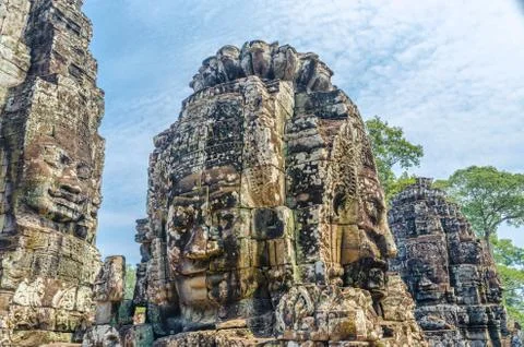 Faces of bayon tample. ankor wat. cambodia. Stock Photos