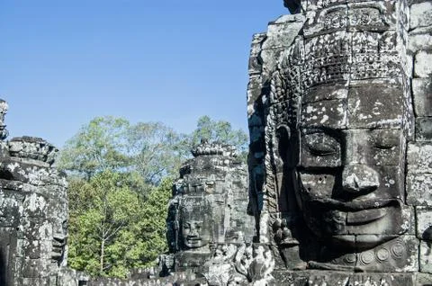 Faces at Bayon Temple Stock Photos