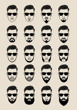 Faces with beard, user, avatar, vector icon set Stock Illustration