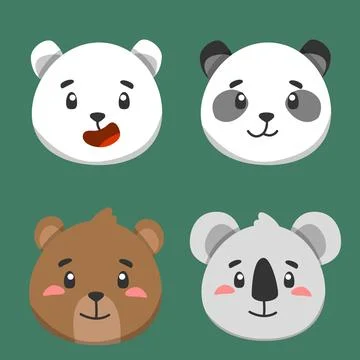 Faces of bears vector, icons, koala, panda, polar bear Stock Illustration