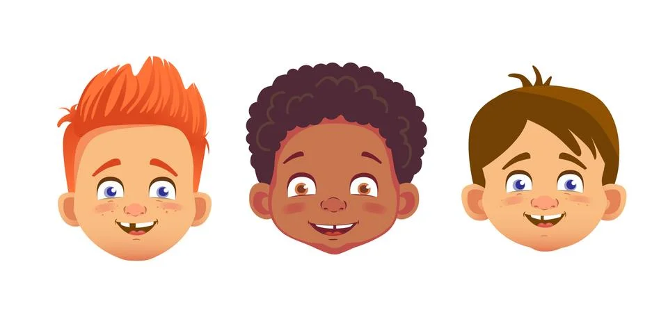 Faces of boys character set Stock Illustration