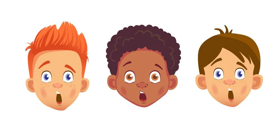 Faces of boys character set Stock Illustration