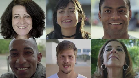 Faces of cheerful people looking at camera Video stock 114574164