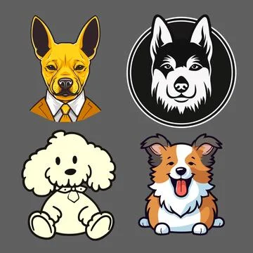 Faces collection dogs of different races Stock Illustration