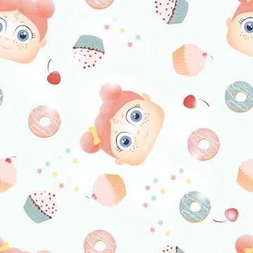 Faces Donuts pattern Stock Illustration