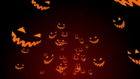 The faces of evil smiling halloween background graphic dolly track to front Video stock 254277404