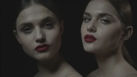 Faces of girls in the dark. Stock Footage 238831390