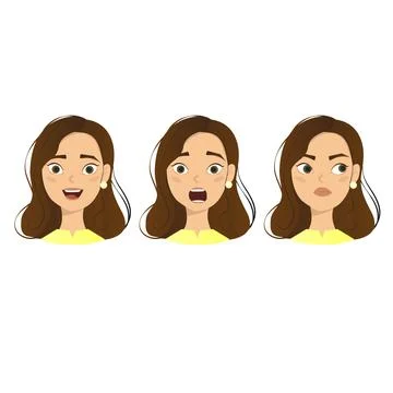 Faces of girls with different emotions Stock Illustration