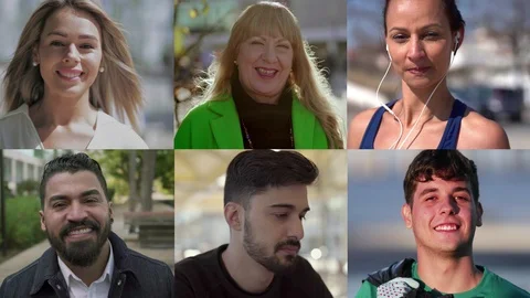 Faces of happy people looking at camera Video stock 114275682