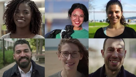 Faces of happy people looking at camera Video stock 118231926