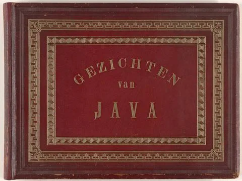 Faces of Java. Album with red leather strap, slippery back and pressed dec... 스톡 사진