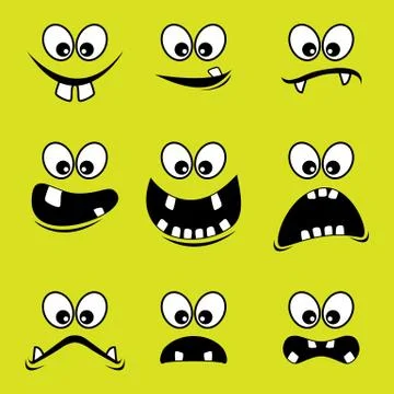 Faces of monsters on a green background Stock Illustration