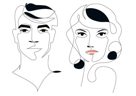 Faces one line drawing Stock Illustration
