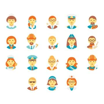 Faces People of Different Professions. Vector Illustration Set Illustrazione stock