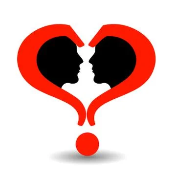Faces with question marks shaped like heart  Stock Illustration