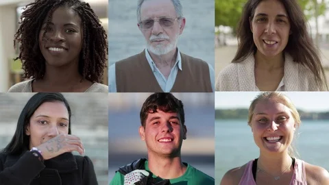 Faces of relaxed cheerful people looking at camera Video stock 118230516
