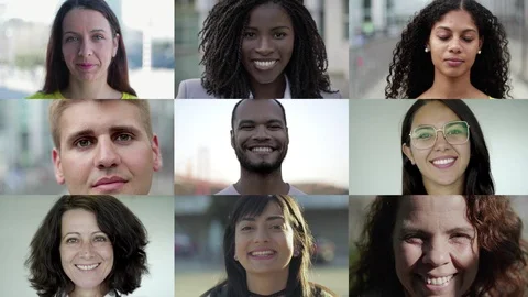 Faces of smiling multiethnic citizens Video stock 114568036