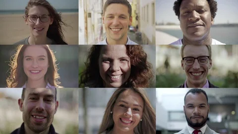Faces of smiling multiethnic people looking at camera Video stock 115952025