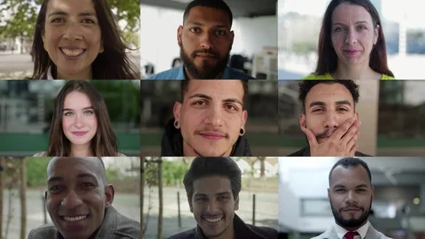 Faces of smiling multiracial people looking at camera Video stock 115951579